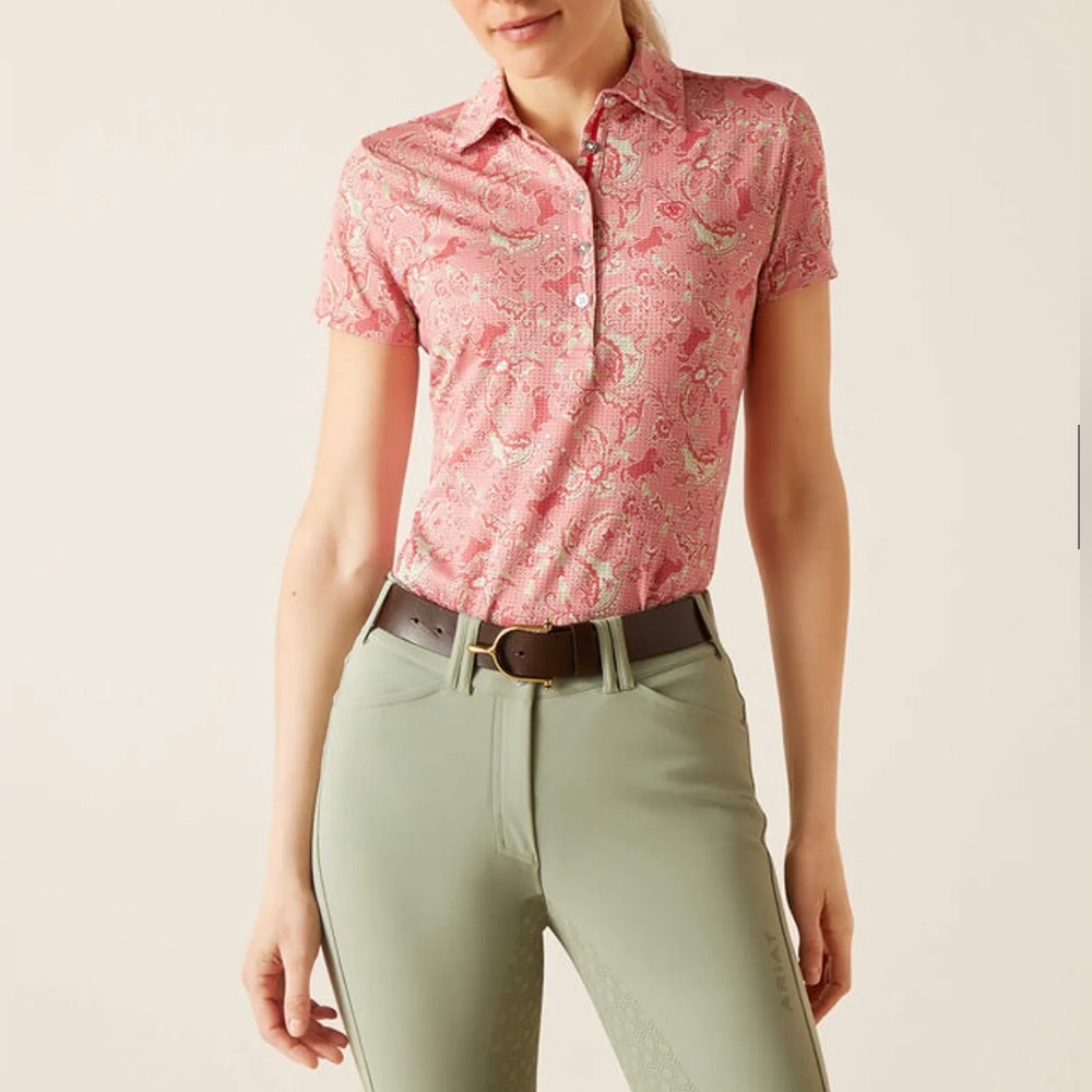 ARIAT Motif Polo Shirt AriatTEK Performance Rose Baroque Horse Women’s Large